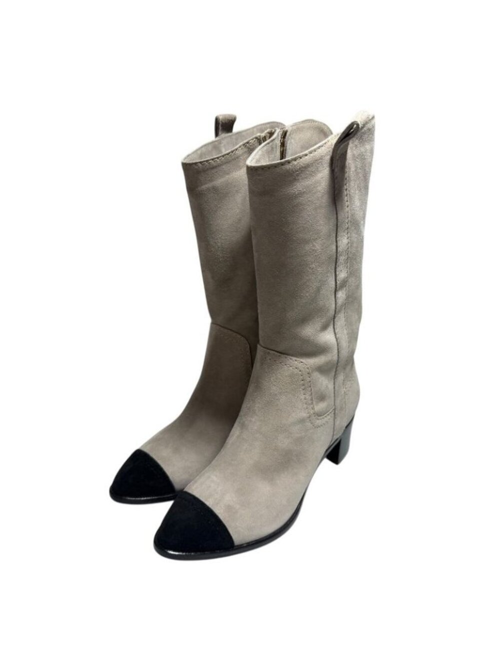 Chanel Suede Bicolor Short Boots Size 35 C Beige